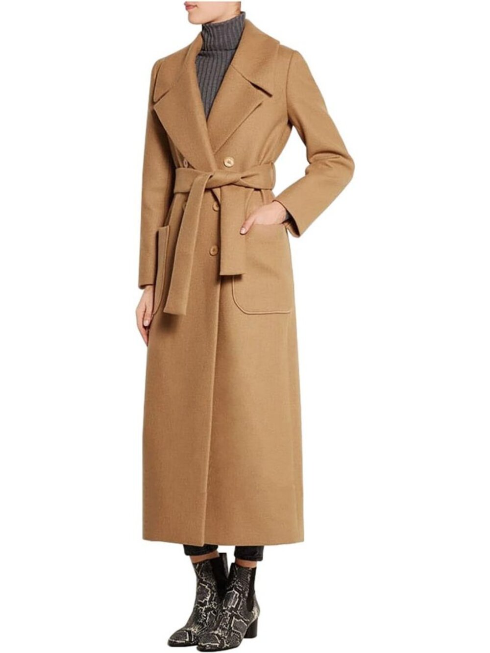 Chic Women's Double Breasted Wool Blend Overcoat with Lapel Collar & Belt